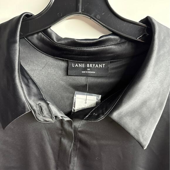 Lane Bryant Black Classic Satiny Button Down Boyfriend Shirt Size 28 No Peek NEW - Picture 4 of 12